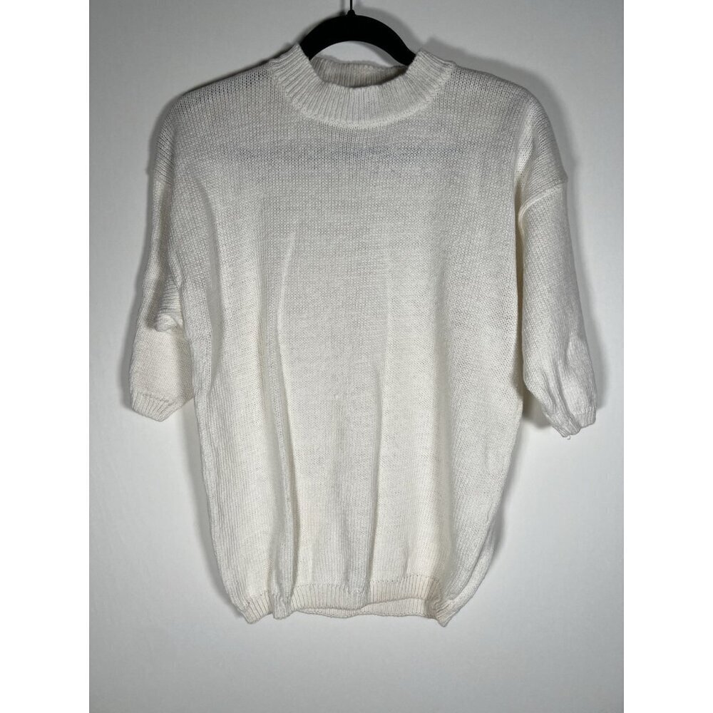 NEW in bag vintage 80s JC Penney Hunt Club white short sleeve beachy sweater S